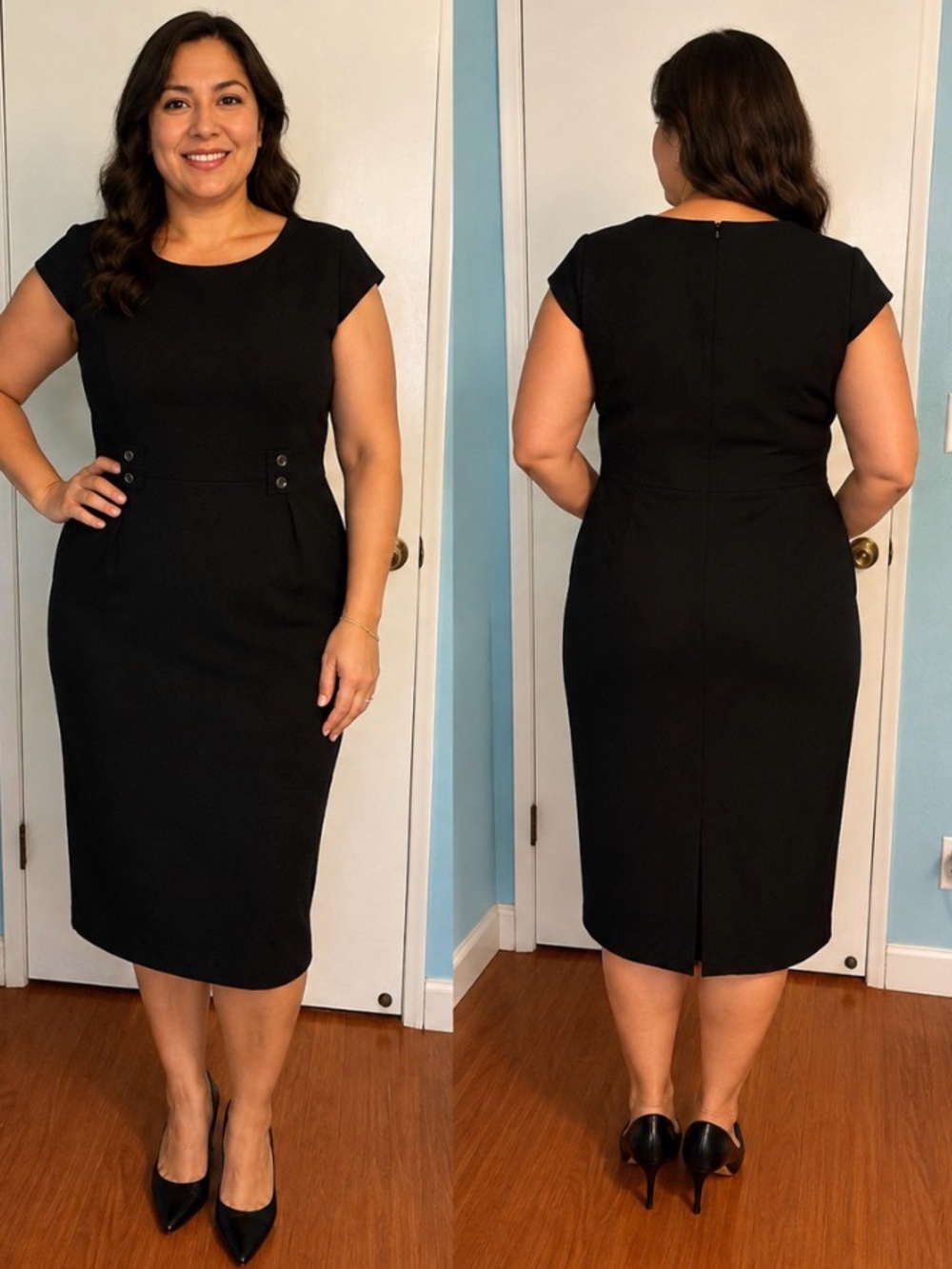 Tahari Arthur S. Levine Black Midi Sheath Dress – Size 16 office siren